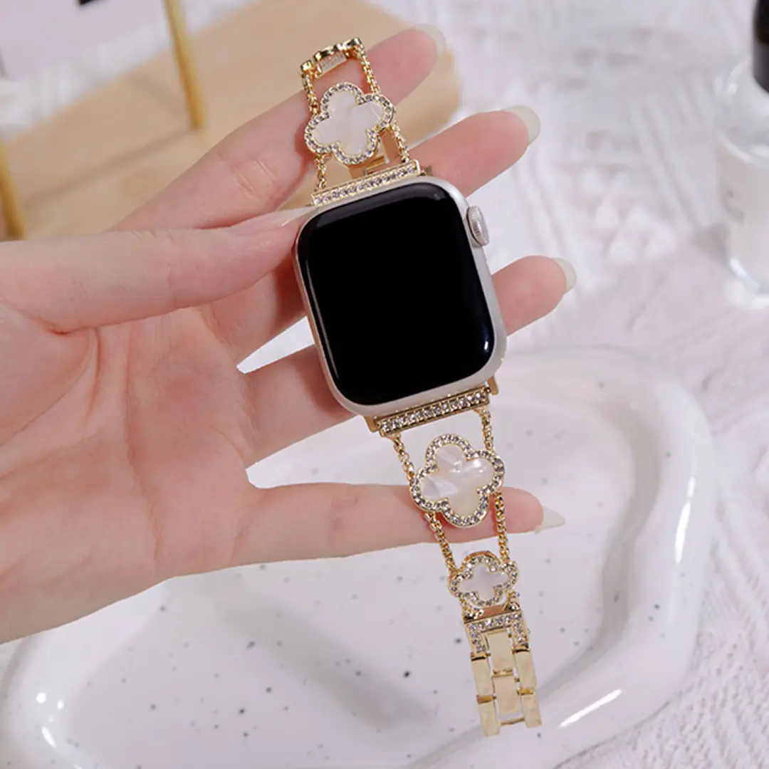 Apple Watch Metal Strap Four Leaf Clover Diamond Strap Rose Gold-42-44-45-46-49mm